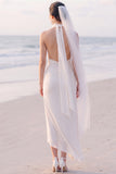 Halter Sheath White Ruched Asymmetrical Engagement Dress