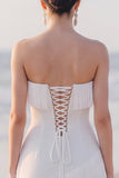 Strapless Sheath White High-Low Engagement Dress With Fringes