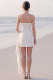 Corset Strapless Bodycon Ruched White Mini Engagement Dress