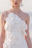 One Shoulder Bodycon White Mini Engagement Dress With 3D Flowers