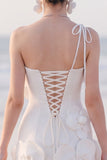 One Shoulder Bodycon White Mini Engagement Dress With 3D Flowers