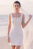 Corset Square Neck Bodycon White Mini Engagement Dress With 3D Flowers