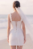 Corset Square Neck Bodycon White Mini Engagement Dress With 3D Flowers