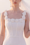 Corset Square Neck Bodycon White Mini Engagement Dress With 3D Flowers