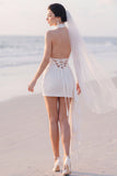 Halter White Bodycon Ruched Mini Engagement Dress