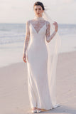 Mermaid Lace White Maxi Beach Wedding Dress With Long Sleeves