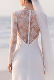 Mermaid Lace White Maxi Beach Wedding Dress With Long Sleeves