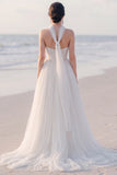 Strapless A Line White Pleated Maxi Beach Wedding Dress