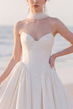 Corset A Line Strapless White Maxi Wedding Dress