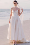 A Line Strapless White Pleated High-Low Wedding Dress
