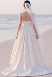 A Line Strapless White Pleated High-Low Wedding Dress