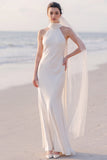 Halter Mermaid White Satin Maxi Wedding Dress
