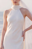 Halter Mermaid White Satin Maxi Wedding Dress