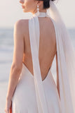 Halter Mermaid White Satin Maxi Wedding Dress
