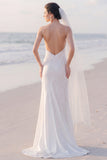 Mermaid V-Neck Lace White Maxi Beach Wedding Dress