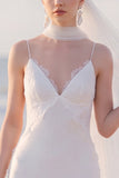 Mermaid V-Neck Lace White Maxi Beach Wedding Dress