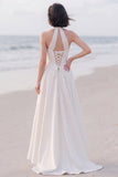 Halter Mermaid White Pleated Maxi Wedding Dress