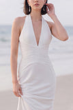 Halter Mermaid White Pleated Maxi Wedding Dress