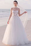 Strapless A Line Lace White Tulle Maxi Wedding Dress