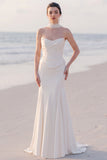 Strapless Mermaid White Maxi Wedding Dress With Pearls
