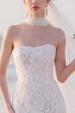 Lace Strapless Mermaid White Maxi Beach Wedding Dress