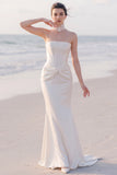 Corset Mermaid Strapless Satin White Maxi Wedding Dress