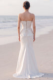 Corset Mermaid Strapless Satin White Maxi Wedding Dress