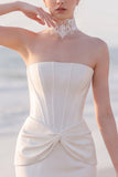 Corset Mermaid Strapless Satin White Maxi Wedding Dress