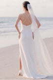 Halter White Sheath Maxi Wedding Dress With 3D Flower
