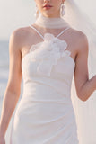 Halter White Sheath Maxi Wedding Dress With 3D Flower