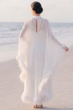 White Sheath High Neck Maxi Wedding Dress With Cape