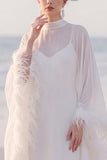 White Sheath High Neck Maxi Wedding Dress With Cape