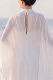 White Sheath High Neck Maxi Wedding Dress With Cape