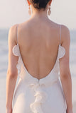 Spaghetti Straps Sheath Ruffled White Maxi Engagement Dress