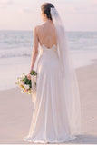 Spaghetti Straps A Line Lace White Maxi Beach Wedding Dress