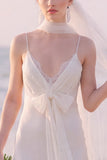 Spaghetti Straps A Line Lace White Maxi Beach Wedding Dress