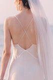 Spaghetti Straps A Line Lace White Maxi Beach Wedding Dress