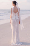 Strapless Sparkly Sheath White Maxi Beach Wedding Dress