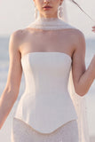 Strapless Sparkly Sheath White Maxi Beach Wedding Dress
