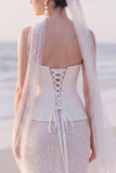 Strapless Sparkly Sheath White Maxi Beach Wedding Dress