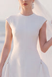 A Line White Midi Engagement Dress With Cap Sleeves