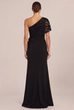One Shoulder Mermaid Beaded Maxi Black Tie Dress With Appliques