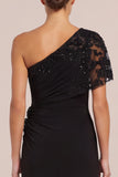 One Shoulder Mermaid Beaded Maxi Black Tie Dress With Appliques