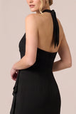 Halter Mermaid Ruffled High-Low Chiffon Black Tie Dress