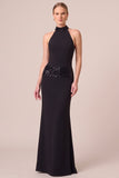 Halter Mermaid Sparkly Maxi Black Tie Dress