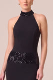 Halter Mermaid Sparkly Maxi Black Tie Dress