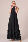 A Line Pink Halter Ruffled Maxi Formal Dress