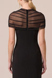 Illusion Neck Sheath Long Black Tie Dress with Slit