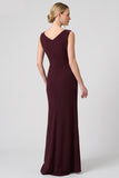 Burgundy Cowl Neck Ruched Sheath Long Formal Dress