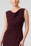 Burgundy Cowl Neck Ruched Sheath Long Formal Dress